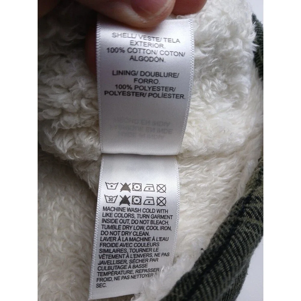 Lucky Brand Plaid Flannel Sherpa Jacket Shacket Womens Small Lined Green Camp - Picture 12 of 12